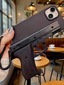 趣味玩具枪保护壳适用于苹果 17 16 15 14 13 12 11 Pro Max，创意小众防震全覆盖手机壳 - 黑色 - 查看 3