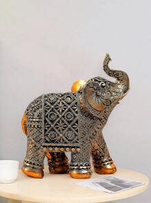 1pc Gold Pattern Elephant Ornament, Resin Statue, Wealth Statue, Home Office Living Room Coffee Shop Decoration, Best For Desktop Display Entrance, Best Gift, Winter, Decorations, Home, Wedding Decoration, Home Decor, Jewelry Collection Box, Party Decoration Valentine's Day Birthday