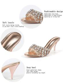 Spring/Summer Women's High Heels Clear Pointed Toe Sandals Comfortable Glitter Rhinestone Decoration Suitable For Parties And Gatherings Valentines - Champagne - View 9