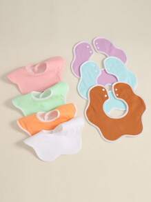 7pcs/Set Solid Color Baby Cotton Soft Absorbent Bibs, 360 Degree Drool Bibs - Multicolor 01 - View 4