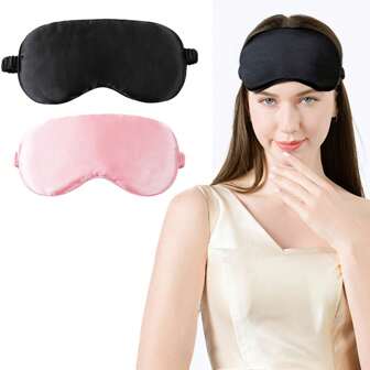 1 pièce/2 pièces Masque de sommeil en soie, double couche de soie remplie d'un bandeau élastique, convient pour le sommeil de nuit, les voyages et la sieste, masque pour les yeux doux, noir/rose