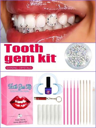 155pcs Self-Adhesive DIY Tooth Gems Set, Rhinestone Tooth Jewelry Kit With Tools, Fashionable Unisex Tooth Accessories, Crystal Bling Bling Stickers, Easy To Apply And Remove, Suitable For Halloween, Gothic, Y2K Styles