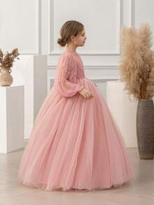 Tween Girl Tulle Elegant Flower Girl Party Dress Princess Gown, Suitable For Girl Wedding Party, Birthday, First Holy Communion, Important Occasions