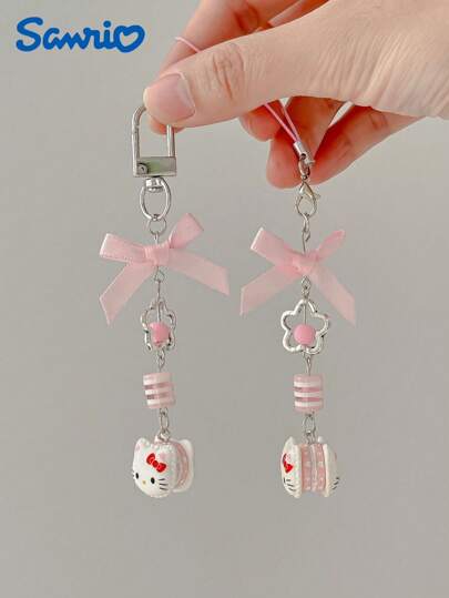 Sanrio 1pc Sanrio Hello Kitty Heart Star Bow Keychain, Pink Bowknot Keychain, Phone Strap Chain, Elegant & Cute Style For Daily Use, Gift For Friends, Boys & Girls