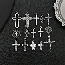 1 Pack Mixed Antique Silver Cross Collection Alloy Charm Hollow Assorted Cross Vintage Pendant For DIY Necklace Earrings Keychain Jewelry Making Craft Accessories