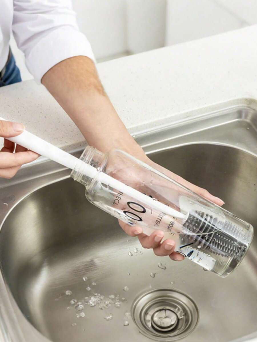 1 Stück grauer Langstielbürste ohne toten Winkel für Wassergläser, Teekrüge, Tassen, Wandbrecher, Dekontaminationsbürsten, Mehrzweck-Langstielsilikon-Bürste für Tassen und Flaschen, Mehrzweck-Haushaltsreinigungsbürste - Verschiedenfarbig - Übersicht 1
