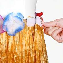 A Set Hula Outfits Hawaiian, Hawaiian Flower Skirts For Women Dress Outfits Tropical Grass Skirts Fortuning'S Costume For Beach Party Favors Halloween Cosplay,Grass Skirt Flower Accessories In Yellow, Green, And Rose Red.