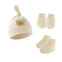 3pcs Baby Bear Ear Hat, Scratch Mittens & Booties Set, Suitable For 0-6 Months Infants - 3PCS Chirp - View 5