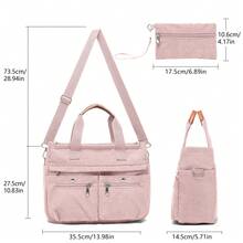 Corduroy Tote Bag Set (2PCS) For Women, Laptop Work Bags Crossbody Shoulder Hobo Messenger Handbag Purse Travel Gym Totes - 粉色 - 查看 5