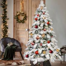 Snowflake Flocked Artificial Christmas Tree, Equipped With Warm White LED Light Strip And Metal Base, The Leaves Are Made Of Fireproof Material And Are Reusable. It Comes In 4 Sizes (5 Ft / 6 Ft / 7 Ft / 8 Ft), Christmas Decorations And The Best Birthday Gifts