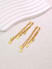 1 Pair Fashionable European & American Minimalist Geometric Hollow Tassel Earrings, Suitable For Daily Wear