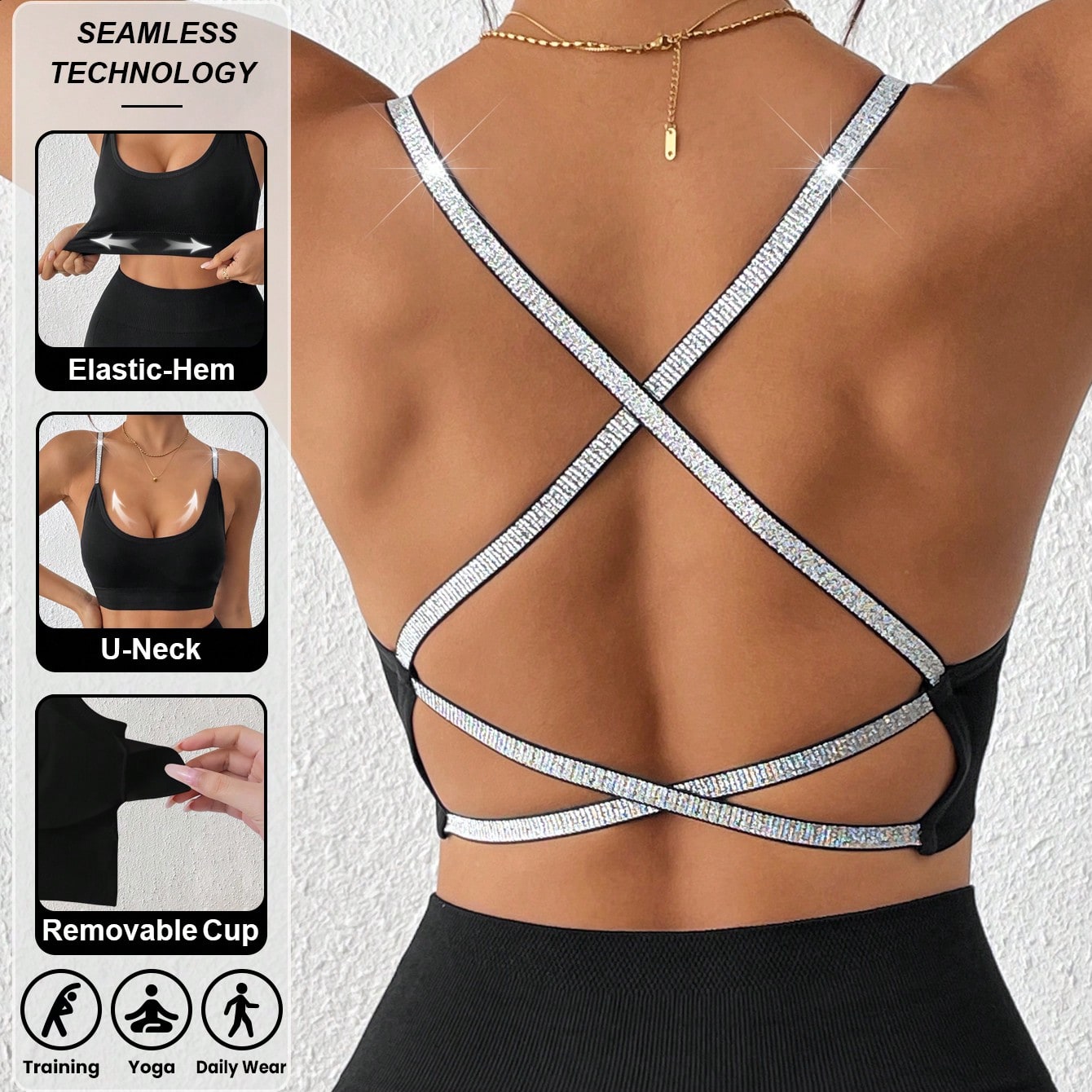 Pieza Sujetador deportivo de alto impacto con tirantes cruzados sin costuras y espalda de tirantes, con almohadillas extraíbles, suave y transpirable
