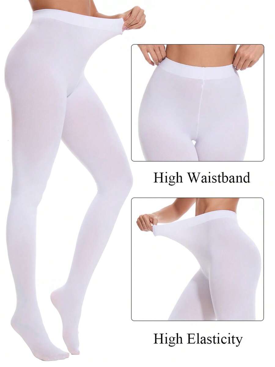 1/2 Pairs Women's 80D Solid Color High Waist Leggings, Minimalist Tights, Suitable For Daily Wear - White - View 1