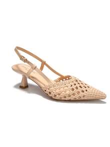 RevReaL Women's Woven Pointed Toe Slingback High Heels, Fashionable, Sexy, Cute With Rhinestones, Suitable For Vacation - Beige - View 1