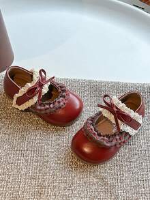 2-14 Years Old Kids' Soft Bottom Casual Flats, Comfortable Toddler Non-Slip Outdoor Running Shoes, Bowknot Decor Princess Shoes, Breathable Leather Surface, Suitable For Daily Wear And School, Girls