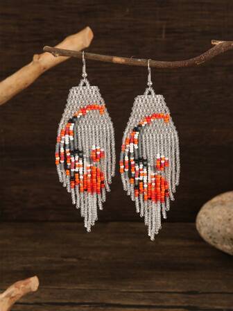 波西米亚手工串珠流苏耳环 | 银色流苏，彩色点缀 | 度假与日常时尚的艺术设计