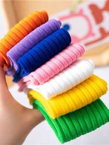 1 Pair Children's Colorful Mid-Calf Socks, Solid Color Vertical Striped Girls' Knee-High Socks, Fashion Versatile Candy Color Crew Socks, Suitable For 3-8 Years Old Boys And Girls - Multicolor - View 12