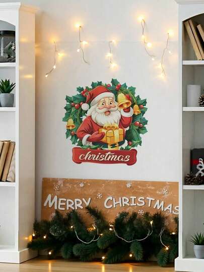 Santa Claus Gift Bedroom Living Room Entrance Hall Dormitory Home Decor Wall Sticker Decal, Self-Adhesive
