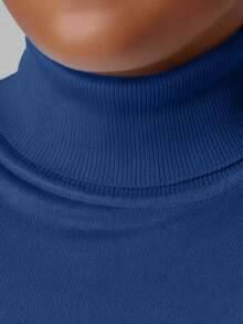 Men's Solid Color High Neck Casual Versatile Long Sleeve Pullover Sweater, For Fall Winter - Blue - View 3