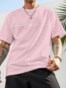 Simple Gratitude Plus Size Men's Round Neck Short Sleeve T-Shirt Summer Fashion - 粉色 - 查看 4