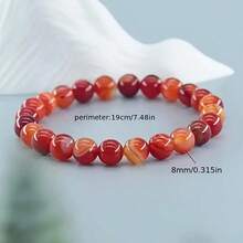 1 pieza Brazalete de ágata roja rayada natural | Brazalete elástico para parejas para hombres y mujeres | Brazalete elegante y de moda para damas y caballeros | Regalo para el Día de San Valentín y días festivos | Accesorio seguro para uso diario y de fiesta | Pequeño regalo sorpresa