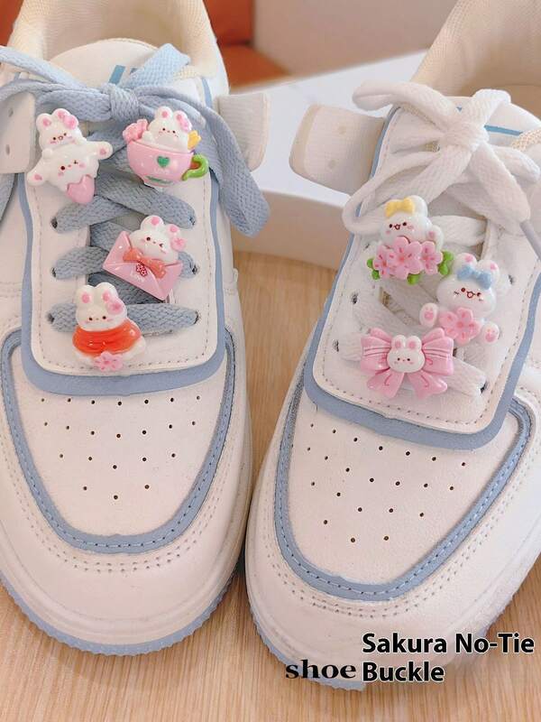 7pc Cherry Blossom Rabbit Girl's Heart Cute Sweet Shoe Decorative Buckle Removable Shoelace Buckle Girls' White Shoes Accessories