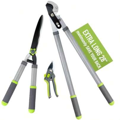 Garden Loppers Pruning Shears Updated 3PCS Hedge Clippers Combo Set Branch Cutter With Compound Action Chops Thick High Branch Ease Professional Tree Trimmer Set Heavy Duty