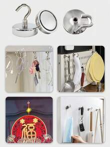 4 件重型磁性挂钩，110 磅钕磁铁挂钩，用于悬挂，强力磁性挂钩，带挂钩，适用于巡航、窗帘、家庭、厨房、工作场所 - 彩色 - 查看 7