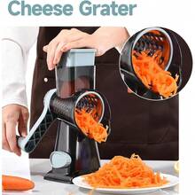 3-In-1 Rotary Food Processor - Manual Cheese Grater & Vegetable Slicer Set With Interchangeable Blades, Professional Grade For Kitchen/Restaurant, Effortless Shredding For Hard Cheese, Nuts, Chocolate Blocks - GreyBlue - View 7