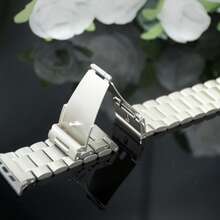 Two-In-One Compatible With Apple Watch Band + Case For Men And Women High-End Business Stainless Steel Three-Bead Band And Waterproof, Dustproof, Drop-Proof And Scratch-Resistant PC With Tempered Glass Screen Film Integrated Watch Protection Case Compatible With Apple Watch 38/40/44/41/42/45/S10 42/S10 46/49MM/ Band Case Compatible With Apple Watch Series Ultra/10/9/8/7/6/SE/5/4/3/2/1/Se Watches Stylish And Durable Band Case With Free Band Adjuster - Titanium Color - View 7