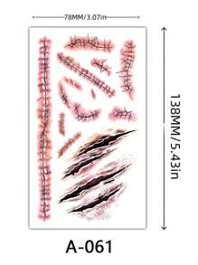 8/6/3/1 pieza Pegatinas de tatuaje temporal para efectos de cicatriz y herida de Halloween, diseño de modelo de broma, adecuado para cara, cuello, manos, brazos y arte corporal (Halloween)