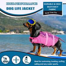 Chaleco salvavidas para perro, diseño de tiburón, chaleco flotador para nadar y navegar, apto para razas de perros pequeñas, medianas y grandes, con asa de rescate y alta flotabilidad - Rosa Fucsia - Ver 5