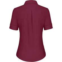 Siliteelon Short Sleeve Button Dress Shirts For Women Cotton Button Down Shirts For Women Slim Fit Blouse Top 3/4 Sleeve - 酒紅色 - 查看 2