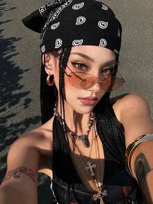 1条2025时尚女士红色方巾，朋克风发带，波西米亚风头巾，发饰，适合派对女士佩戴，优雅发带 - 彩色 - 查看 14