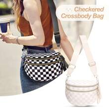 黑白格纹斜挎包腰包女士宽大格纹钱包腰包腰包格子 - 彩色 - 查看 4