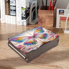 1 件 DIY 钻石画套装 - 花朵和蝴蝶图案木制收纳盒，多功能防尘双盖，适用于珠宝和工艺品整理、桌面装饰、家居完美礼物、圣诞节和万圣节等节日、创意钻石艺术收纳盒 - 黑色 - 查看 6