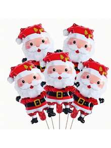 5 mini balonów foliowych w kształcie Świętego Mikołaja ze złotym paskiem, dekoracja na imprezę świąteczną