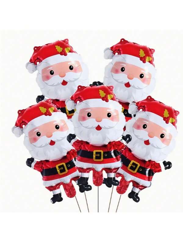 5 mini balonów foliowych w kształcie Świętego Mikołaja ze złotym paskiem, dekoracja na imprezę świąteczną