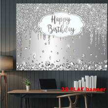 Fondo plano 2D de feliz cumpleaños con diamantes de cristal brillantes azules que gotean, fondo de fotografía de elementos de feliz cumpleaños, tela adecuada para fiestas interiores/exteriores, sesiones de fotografía, decoración del hogar, exhibición de puertas de garaje, sin necesidad de energía, decoración de fiesta de cumpleaños