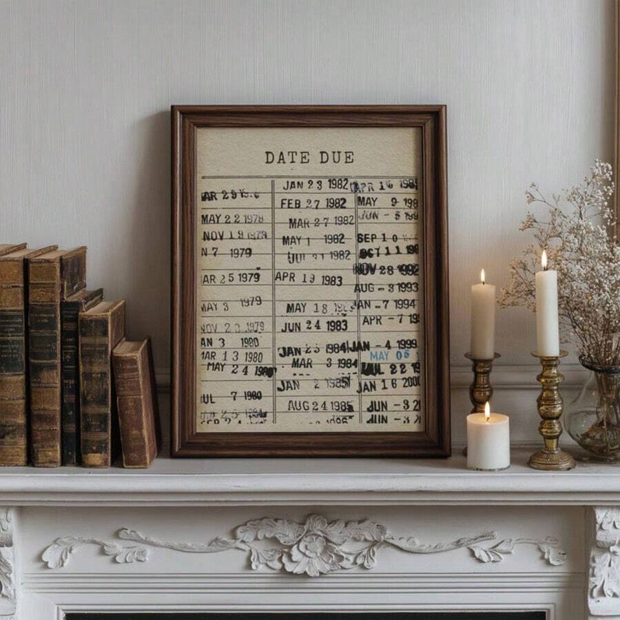 1pc Vintage Library Card Wall Art Picture Retro Book Due Date Card Prints Canvas Paintings Antique Reader Poster Rustic Bookish Decor For Bedroom,Living Room,Dorm Wall Decor Gift For Book Lover No Framed Or Framed