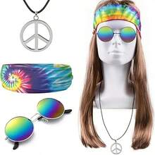 Men's Decorative Wig Set-Wigs, Necklaces, Glasses And Tie-Dye Headbands-Ideal For 70s, 80s And Parties-Disco Style Costumes, Costumes Retro Night Party Dress Up - Multicolor - View 12