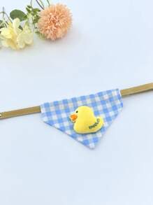 1pc 3D Little Yellow Duck & Blue/White Plaid Pet Bandana, Suitable For Small Dogs And Cats - Multicolor - View 2