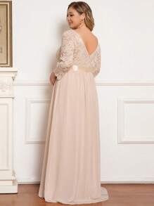 Maternity Solid Color Lace Patchwork Chiffon Elegant Long Sleeve Dress