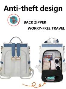 女士防盗流苏PU软皮双肩包，多功能时尚日常包，多口袋轻便旅行包，大容量简约书包，方便实用，适合学生、护士、教师、商务人士、旅行、通勤、购物、办公、约会、徒步、训练、工作等各种场合，也是生日礼物和节日礼物的理想之选。