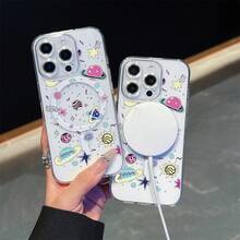 Funda para teléfono con estampado de astronauta espacial. Compatible con phone 11, 13, 14 Pro, 15 Pro y 16 Pro. Carga inalámbrica magnética. Ideal para regalar. - transparente - Ver 3