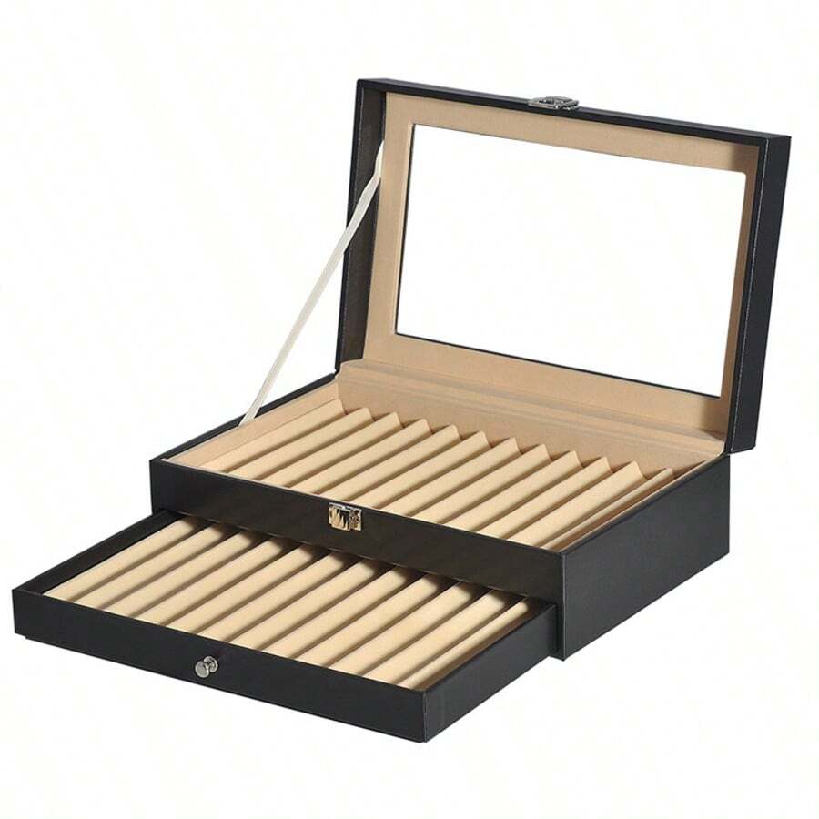 Porte-stylo en acier à 24 fentes sur deux niveaux, décoration d'étude, fournitures scolaires, cadeau de rentrée des classes, boîte d'affichage de stylos, convient à diverses occasions, boîte de rangement pour collection de stylos, boîte d'affichage, fermoir métallique, apparence premium