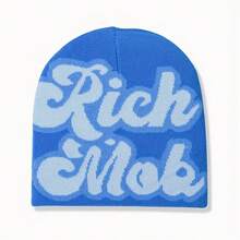 1入Y2k風格針織帽，哥德字母中性帽，嘻哈輕質針織帽，時尚百搭，溫暖舒適，適用於萬聖節、聖誕節和滑雪街道 - 黑色 - 查看 7