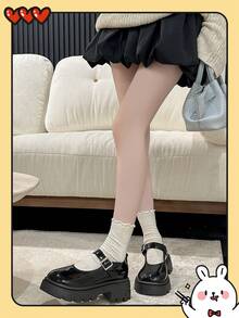 女士厚底厚底乐福鞋/黑色搭扣蝴蝶结小皮鞋，2025春季新款复古英伦风厚底JK玛丽珍鞋哥特鞋/低跟鞋/哥特风/厚底乐福鞋/女士平底乐福鞋 - 黑色 - 查看 5