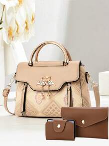 Set Of Fashion Women Letter Patchwork Shoulder Bag & Handbag - Pink - View 6