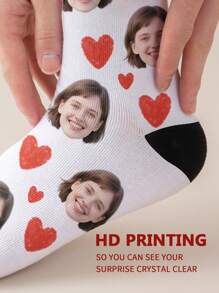 1 Pair Of Customized Face Women's Mid Tube Socks, Put Any Face On Socks, Personalized Socks For With Photos, Interesting Customized Picture Pairs With Medium To Long Socks, Suitable For Valentine's Day, Birthdays, Gift Giving, And Other Occasions,Personalized, Fall Socks